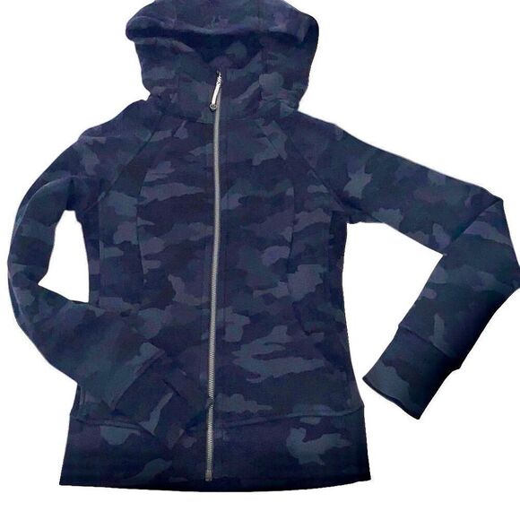 Lululemon 2 Camo Scuba Jacket Full Zip Hoodie Black‎ Grey - Picture 1 of 15